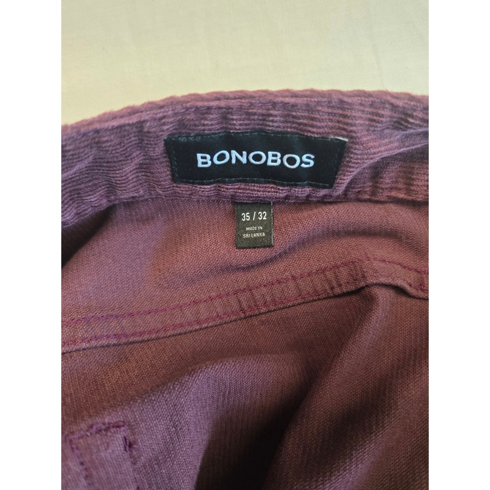 Bonobos Slim Fit Corduroy Pants Mens 35x32 Burgundy Purple 5-Pocket Trousers - Picture 7 of 9